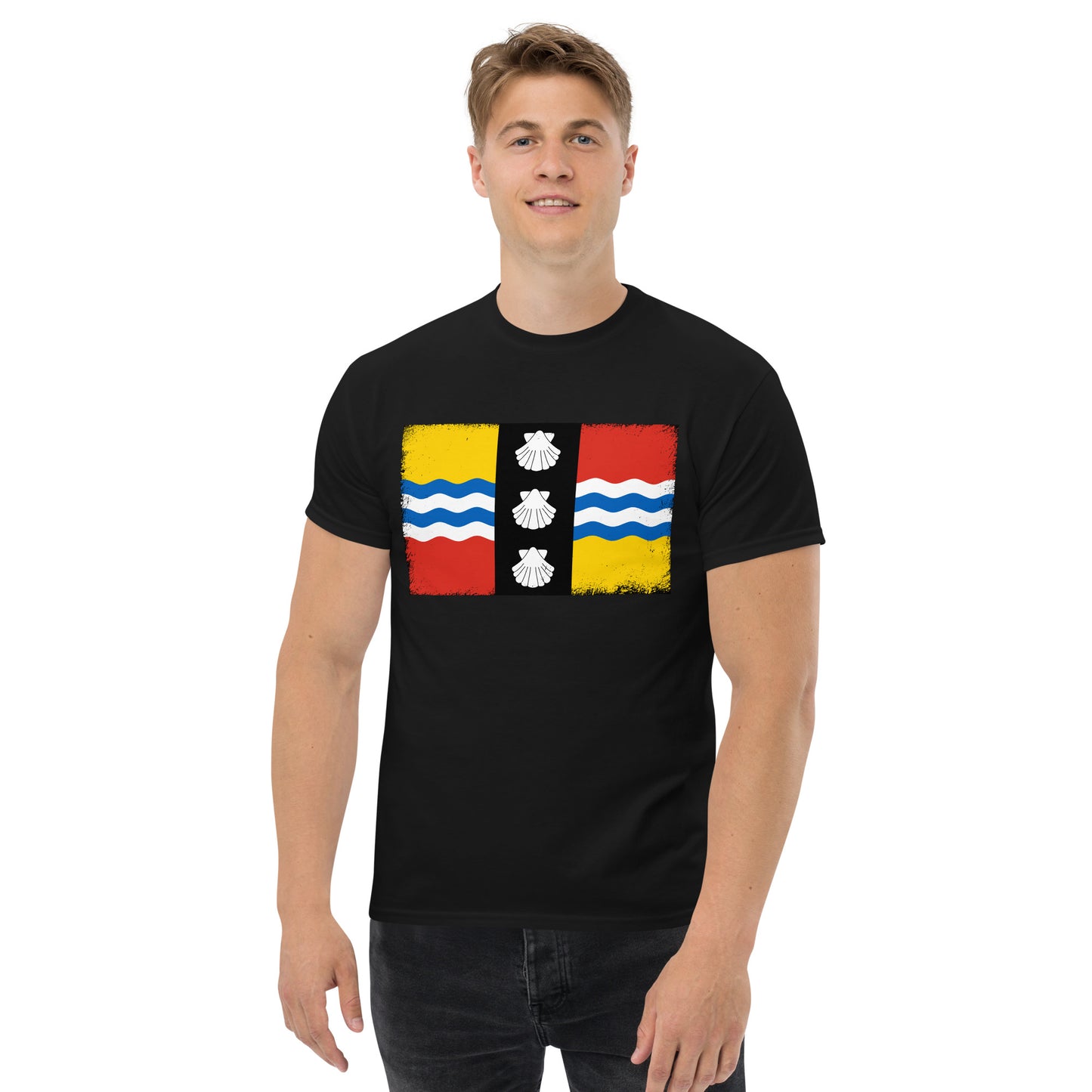 Bedfordshire Flag English County Distressed Unisex Black T-Shirt - Patriotic UK England Shirt Gift
