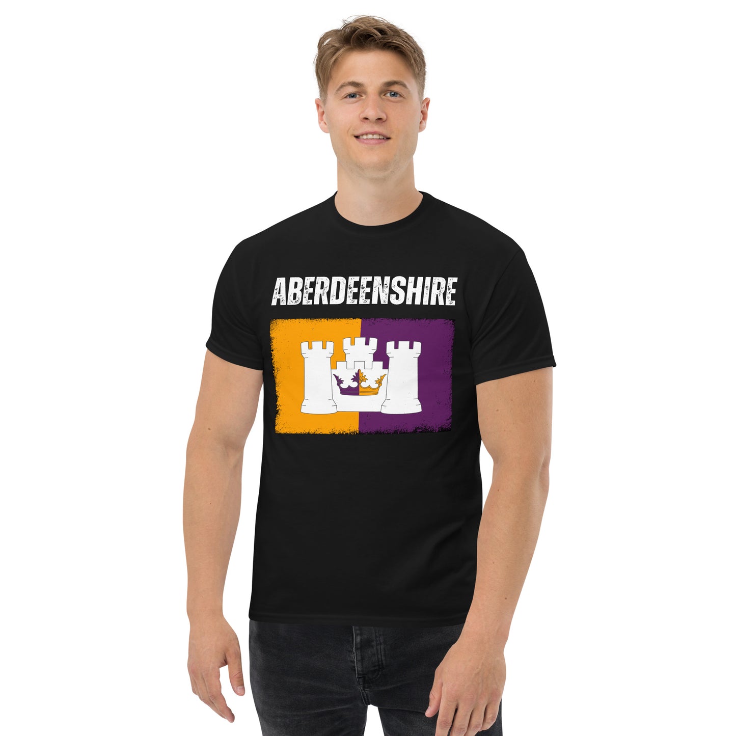Aberdeenshire Flag Distressed T-Shirt - Patriotic Scottish County Shirt - Scotland Unisex Black T Shirt Gift